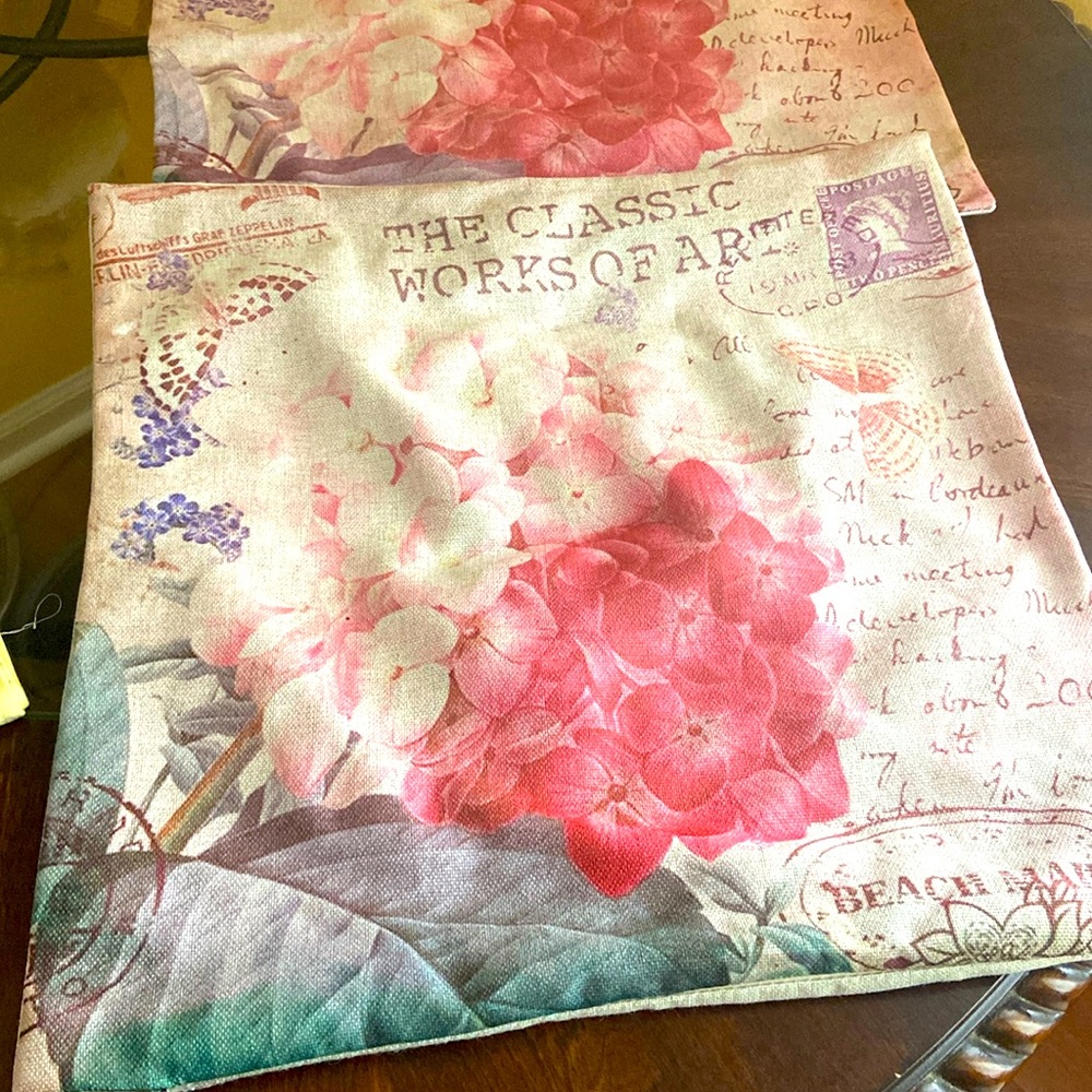 Set of 2 spring flower pillow covers 17x17, vintage postcard theme